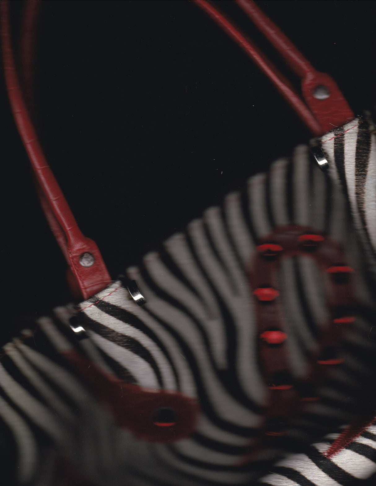 CECCONI PIERO Ponyhair Zebra Print and Red Tote Bag