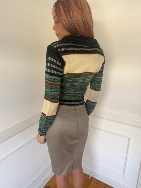 Cropped Knit Collared Sweater