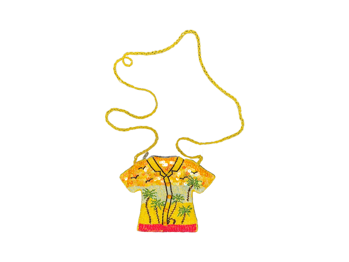 Beaded Sequin Hawaii Shirt Evening Bag with Crossbody Strap