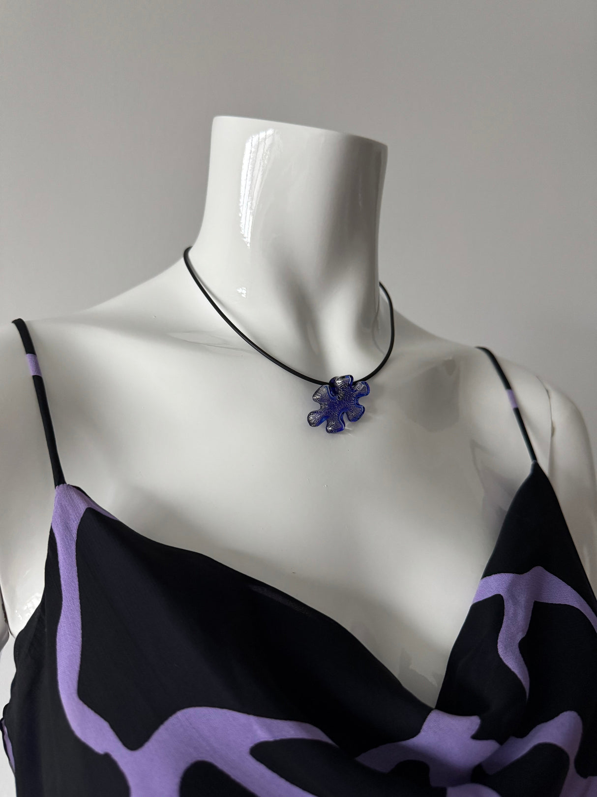 Blue Puzzle Piece and Black Rubber Cord Choker Necklace