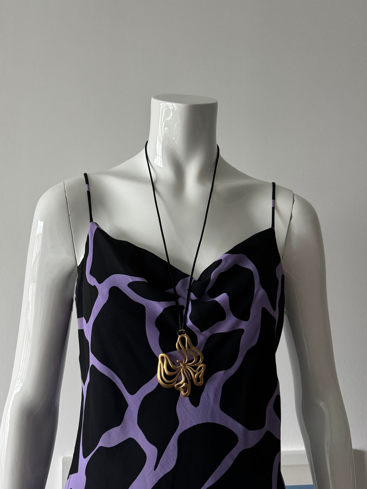 Gold Butterfly Pendant and Black Necklace