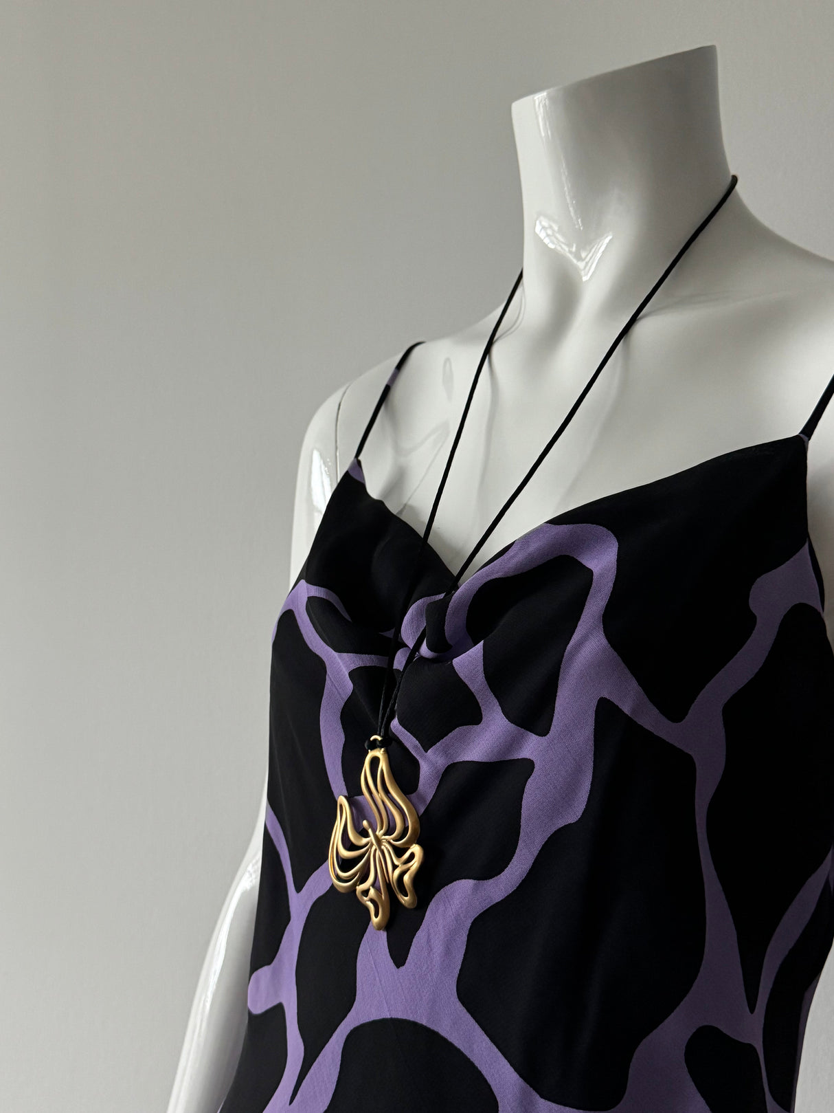 Gold Butterfly Pendant and Black Necklace