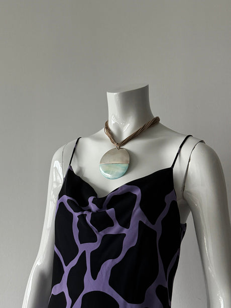 Silver Circle Pendant and Brown Cord Necklace