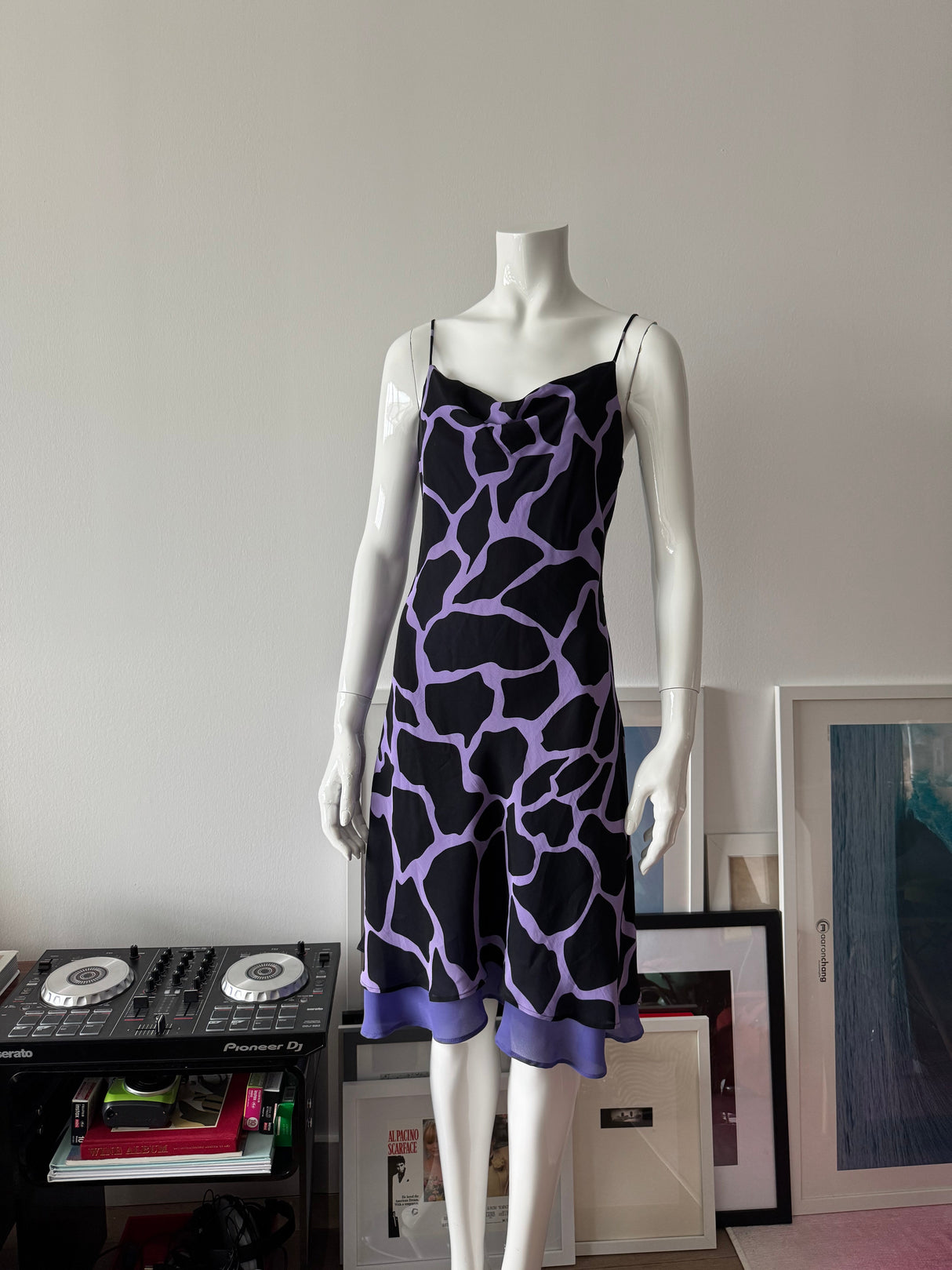 TESSUTO Black and Purple Animal Print Midi Slip Dress