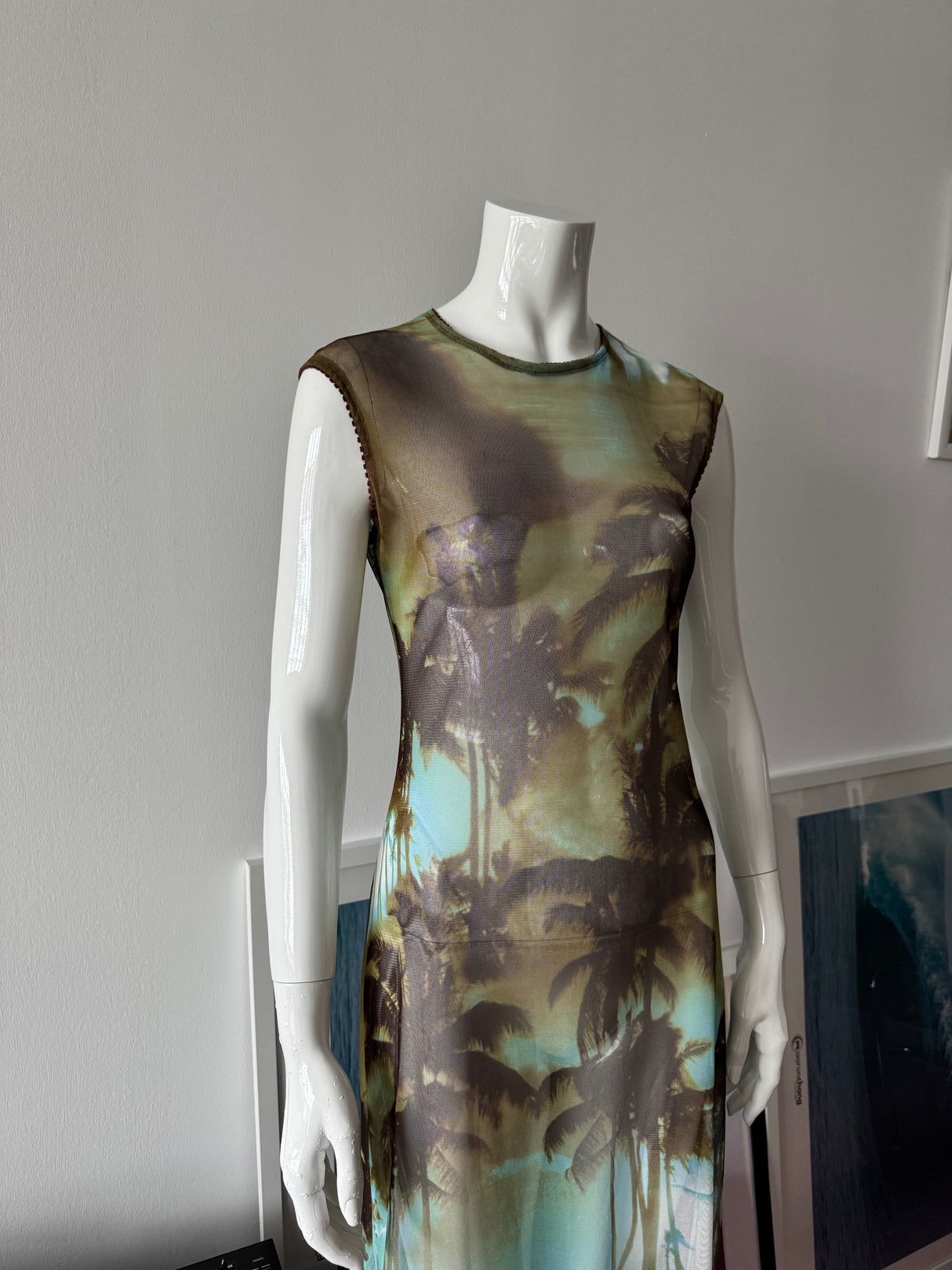 CALIFORNIA CONCEPTS Mesh Palm Tree Print Maxi Dress