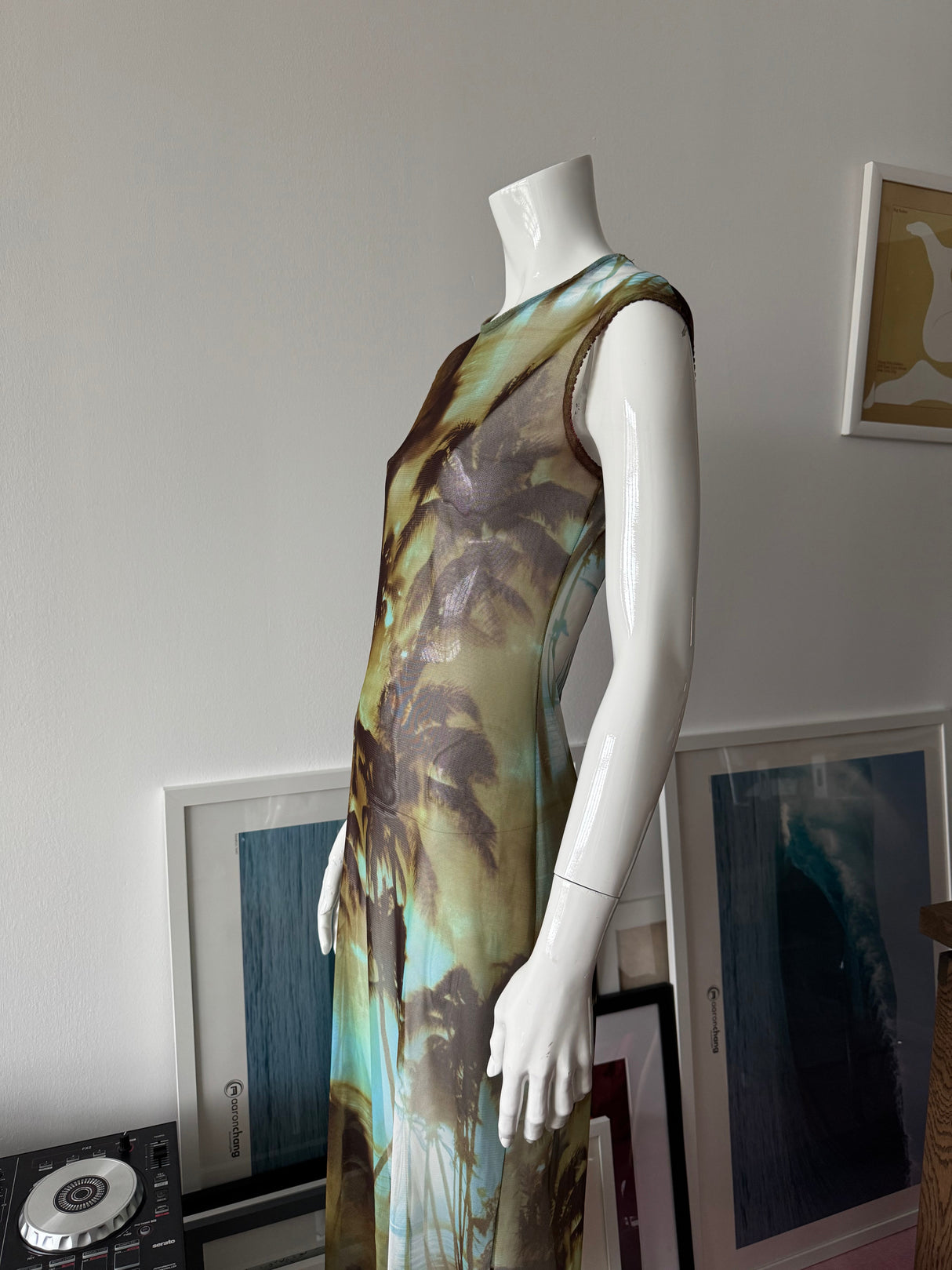 CALIFORNIA CONCEPTS Mesh Palm Tree Print Maxi Dress