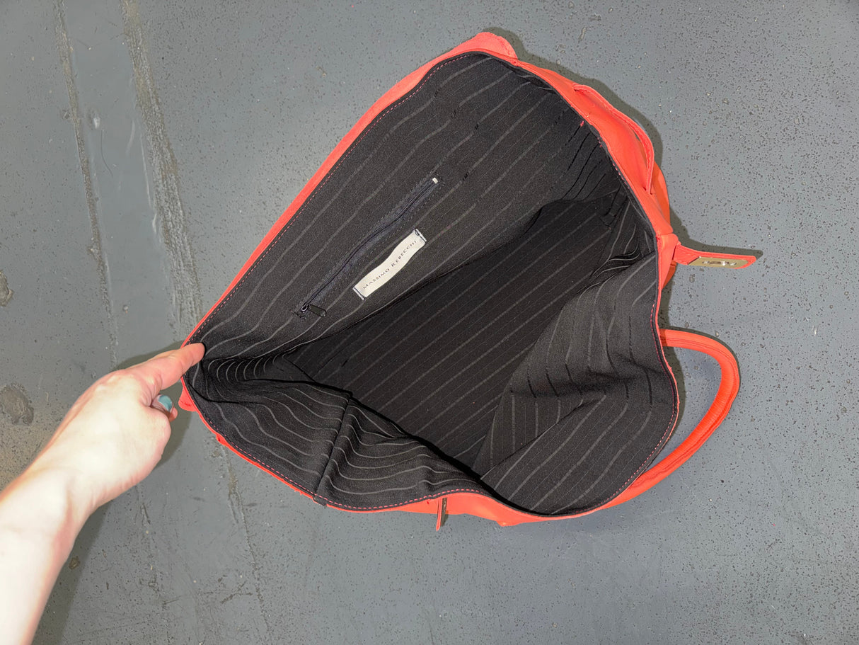 MASSIMO REBECHI Orange Leather Large Travel Tote Bag