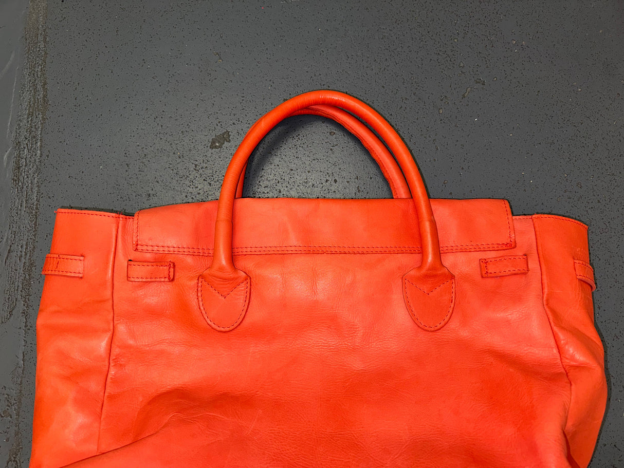 MASSIMO REBECHI Orange Leather Large Travel Tote Bag