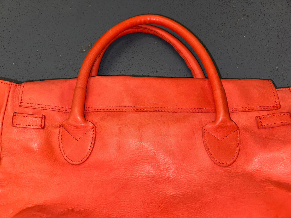 MASSIMO REBECHI Orange Leather Large Travel Tote Bag