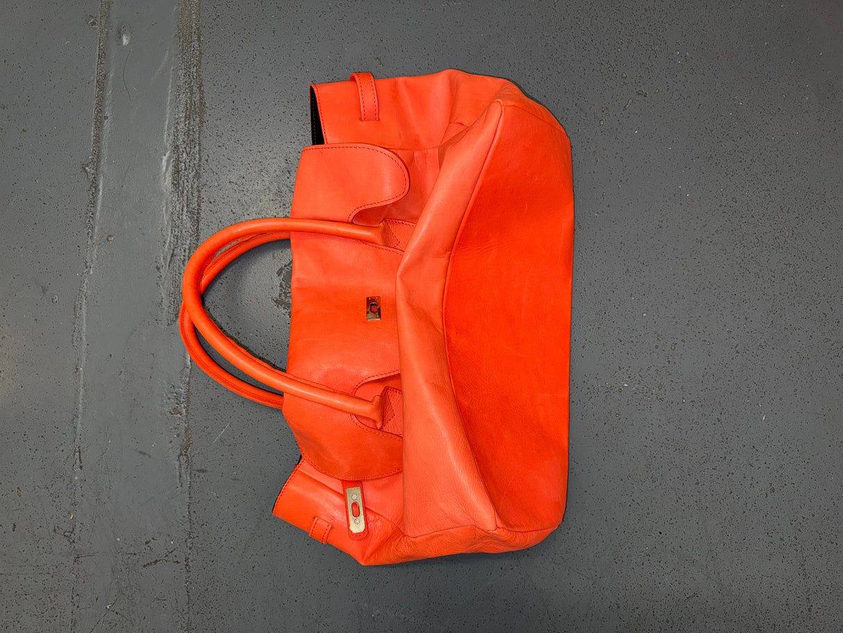 MASSIMO REBECHI Orange Leather Large Travel Tote Bag