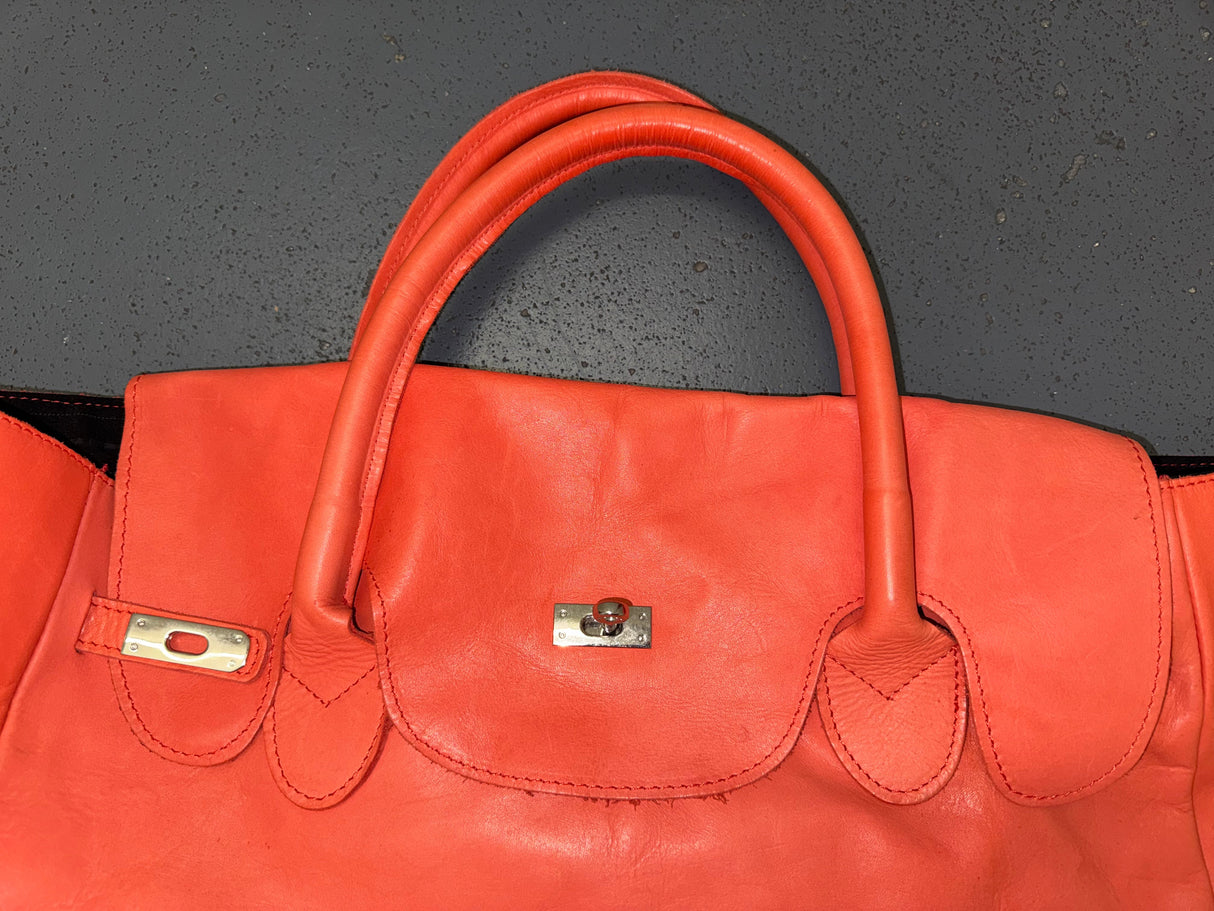 MASSIMO REBECHI Orange Leather Large Travel Tote Bag