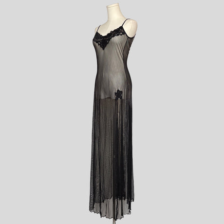 Sheer mesh floral lace trim gown