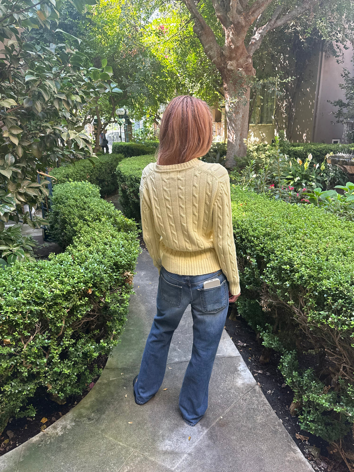 Yellow Cable Knit V Neck Sweater