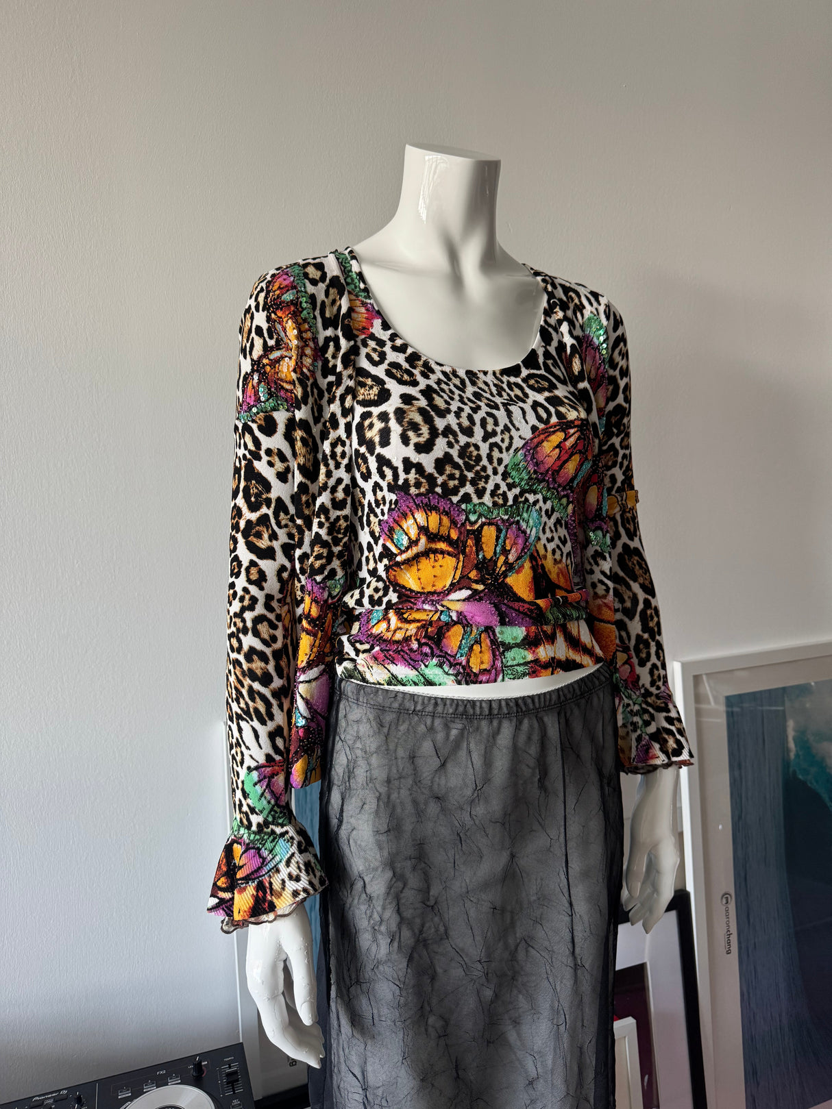 ALBERTO MAKALI Beaded Leopard Top and Cardigan Set