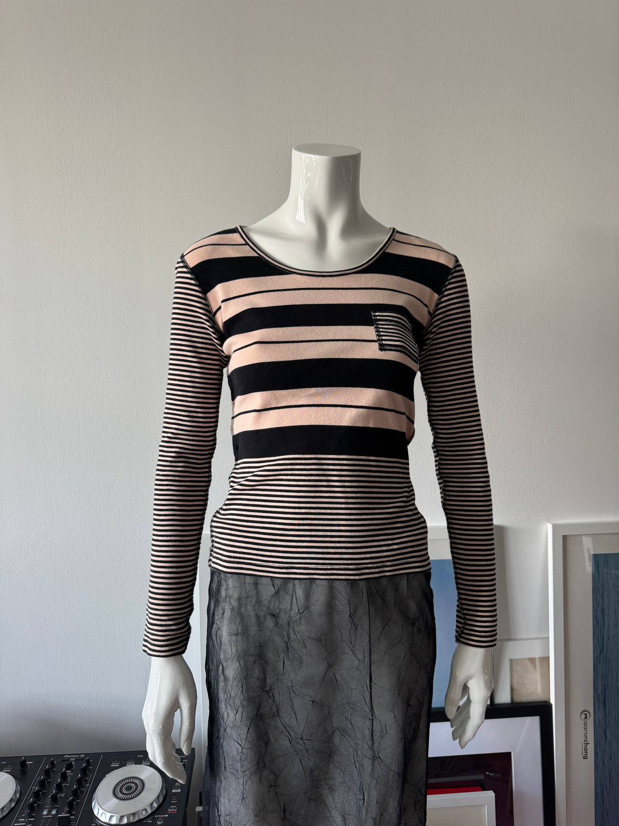SONIA RYKIEL Pink and Black Striped Sweater