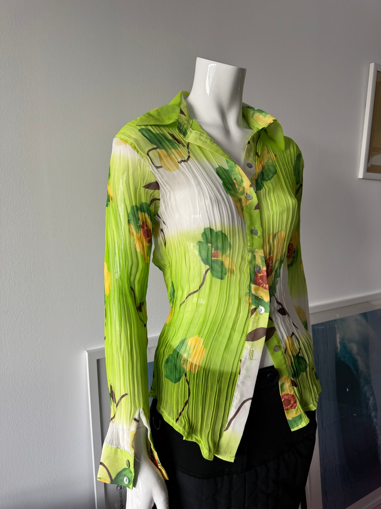 BELINE PARIS Green Pleated Floral Print Blouse
