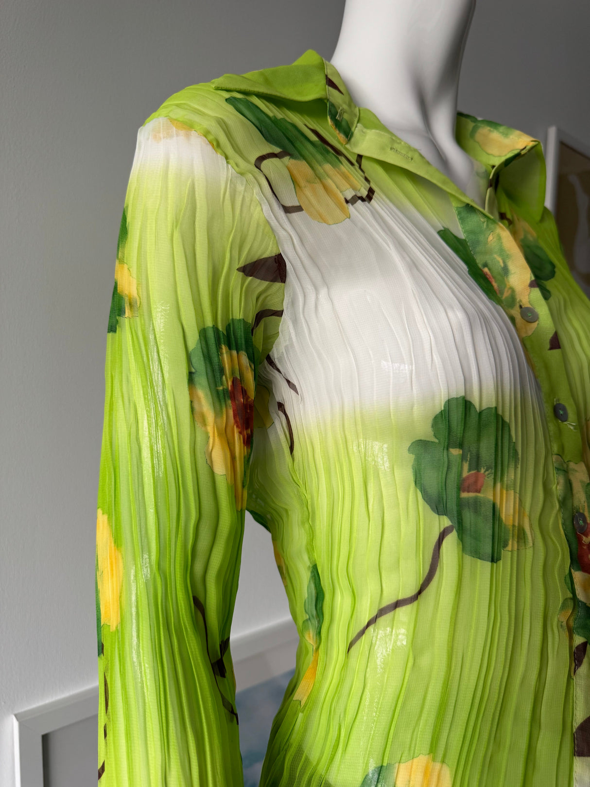 BELINE PARIS Green Pleated Floral Print Blouse