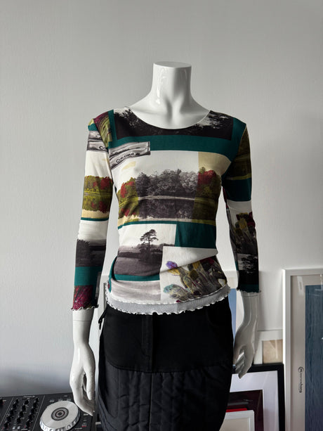 SUZANA PARIS Printed Mesh Long Sleeve Top