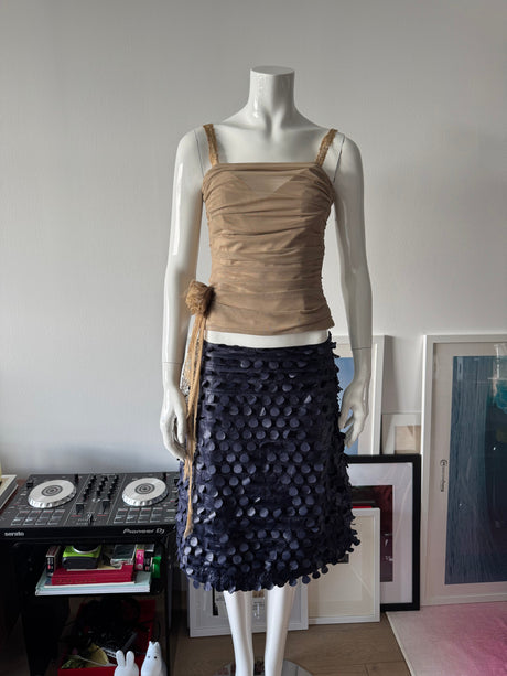 COTTONADE PARIS Dark Blue Circle Detail Midi Skirt