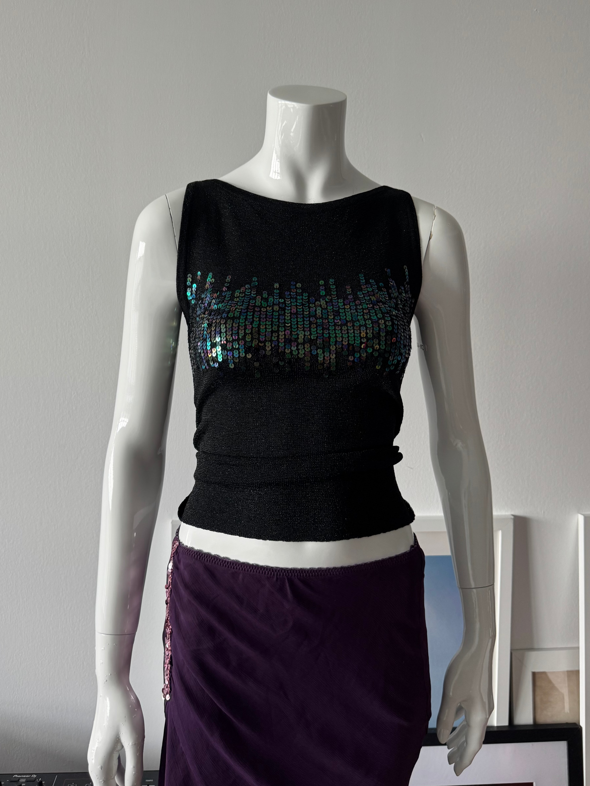 PASSPORT Black Metallic Knit and Sequin Sleeveless Top