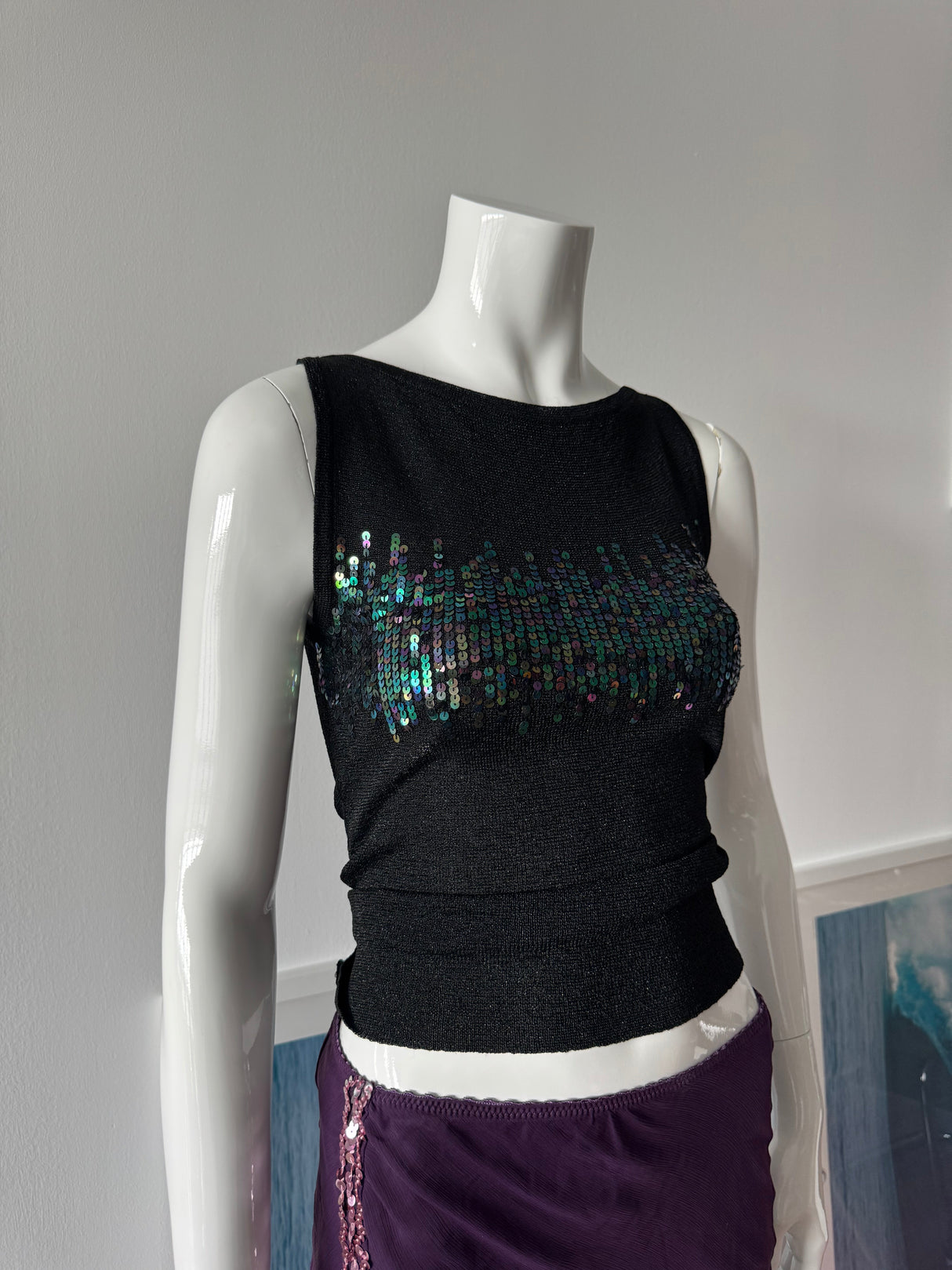 PASSPORT Black Metallic Knit and Sequin Sleeveless Top