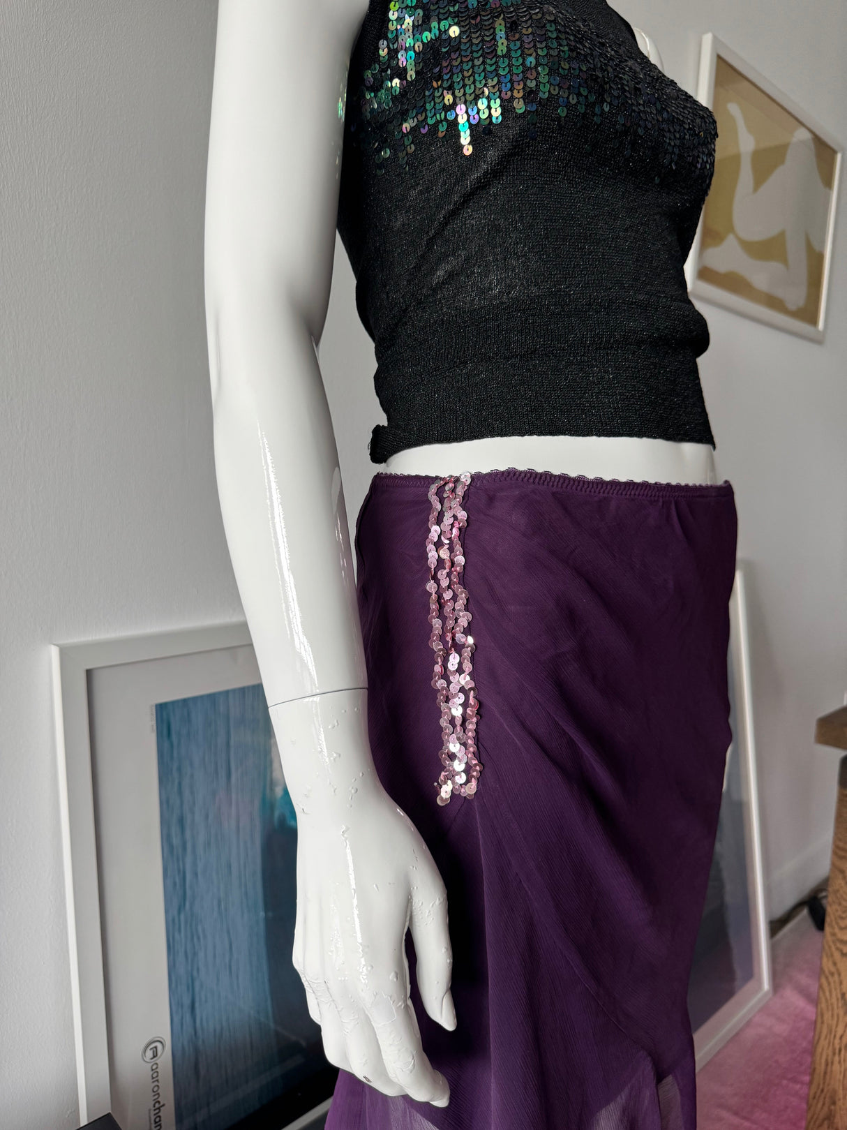 EUROMODA Purple Mesh and Sequin Midi Skirt