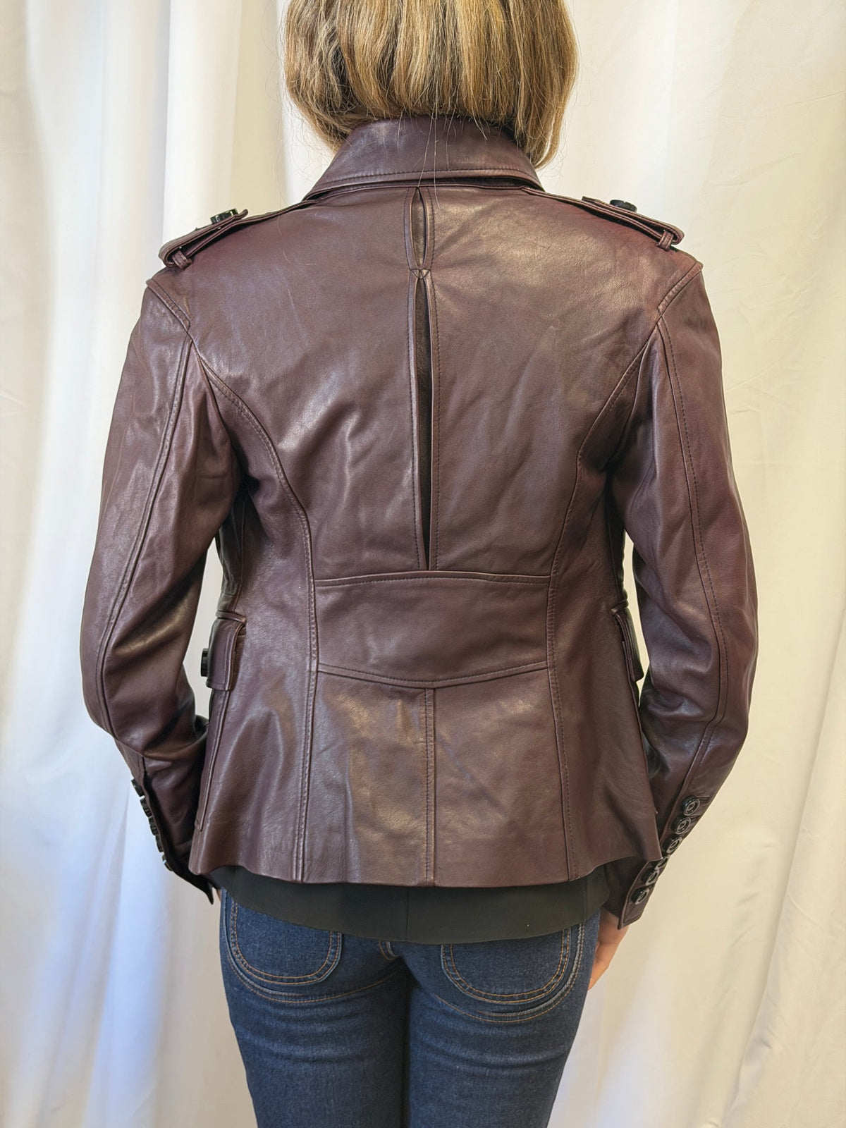 Deep Plum Leather Military Jacket