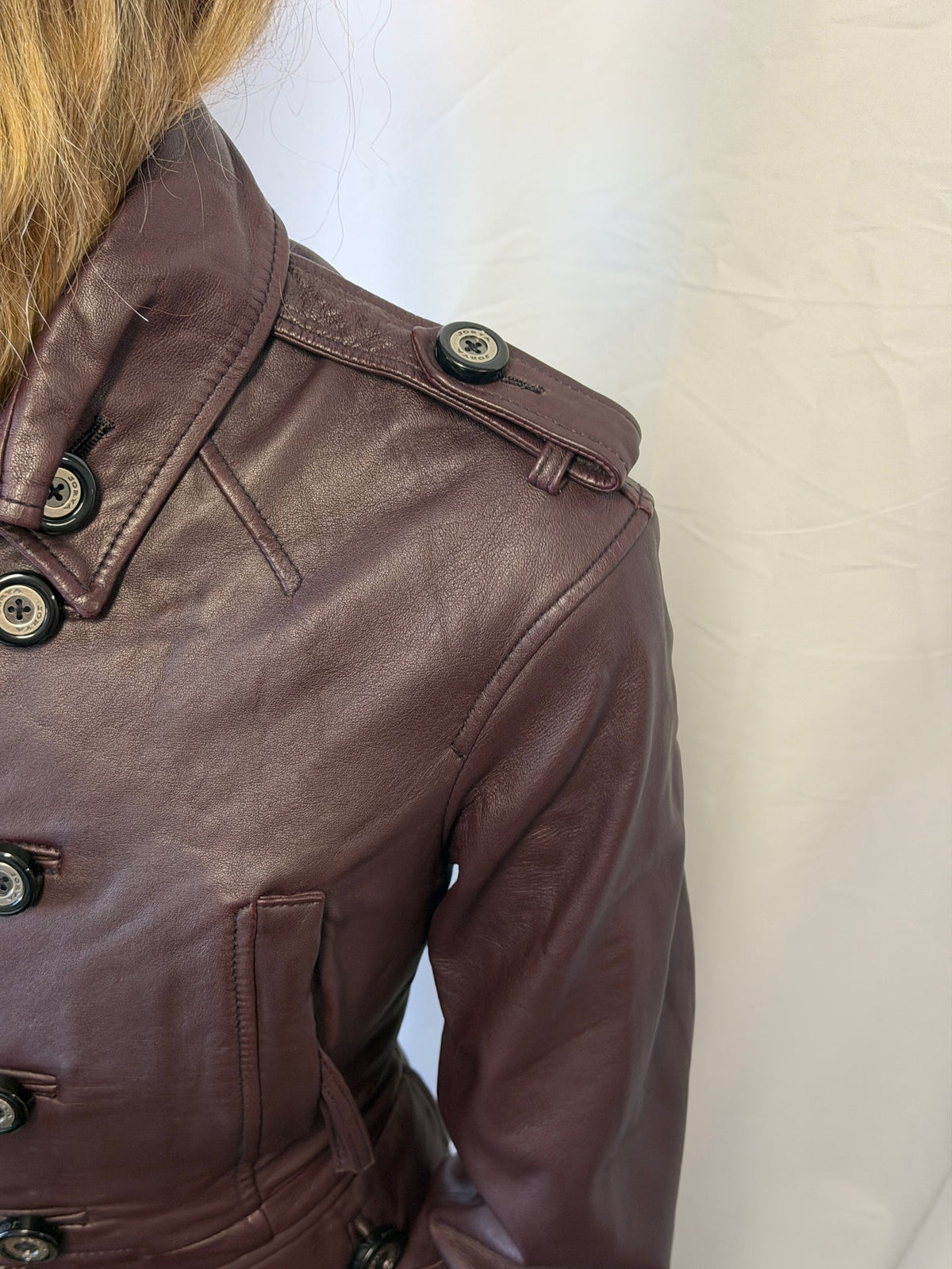 Deep Plum Leather Military Jacket