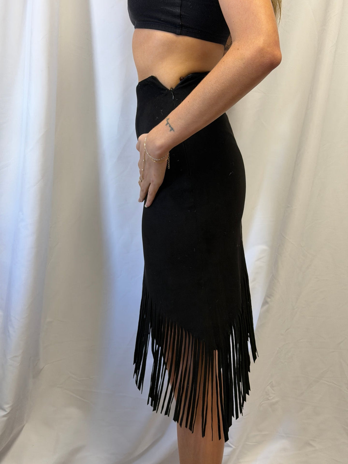Black Asymmetrical Fringe Skirt