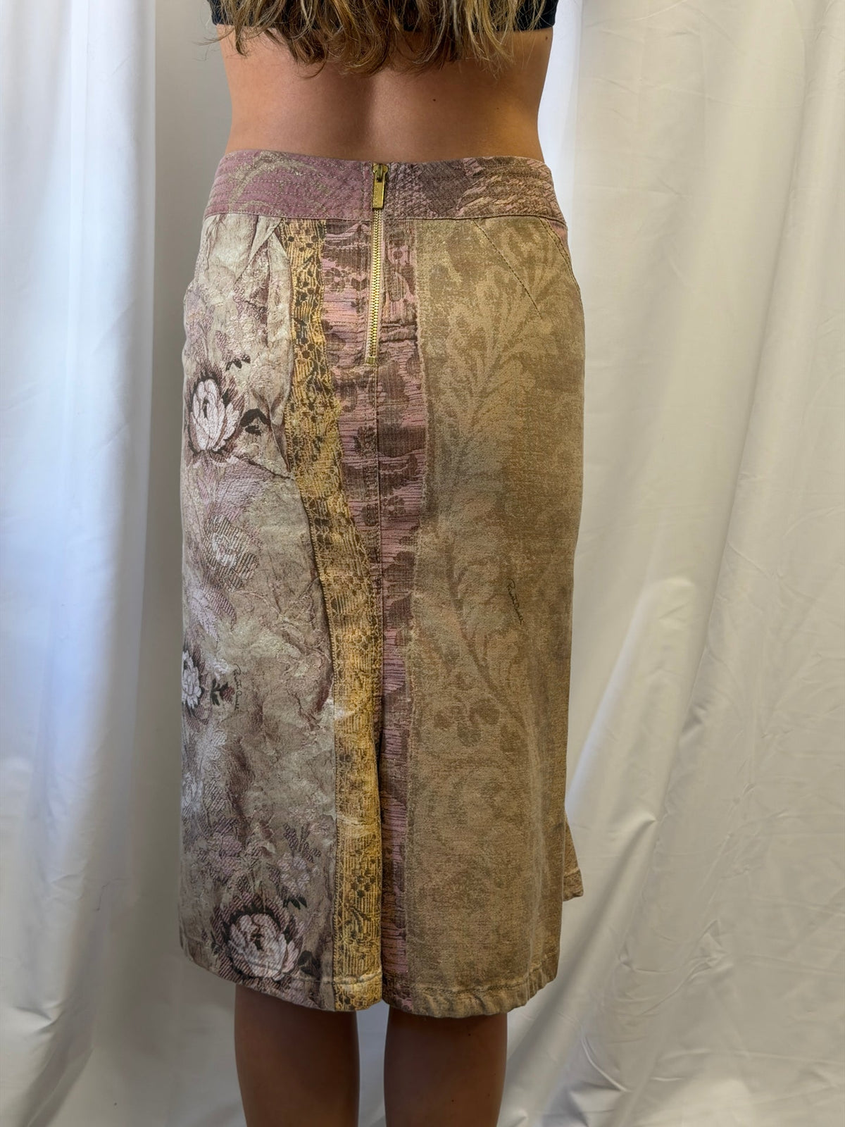 Roberto Cavalli SS 2005 Patchwork Print Midi Skirt