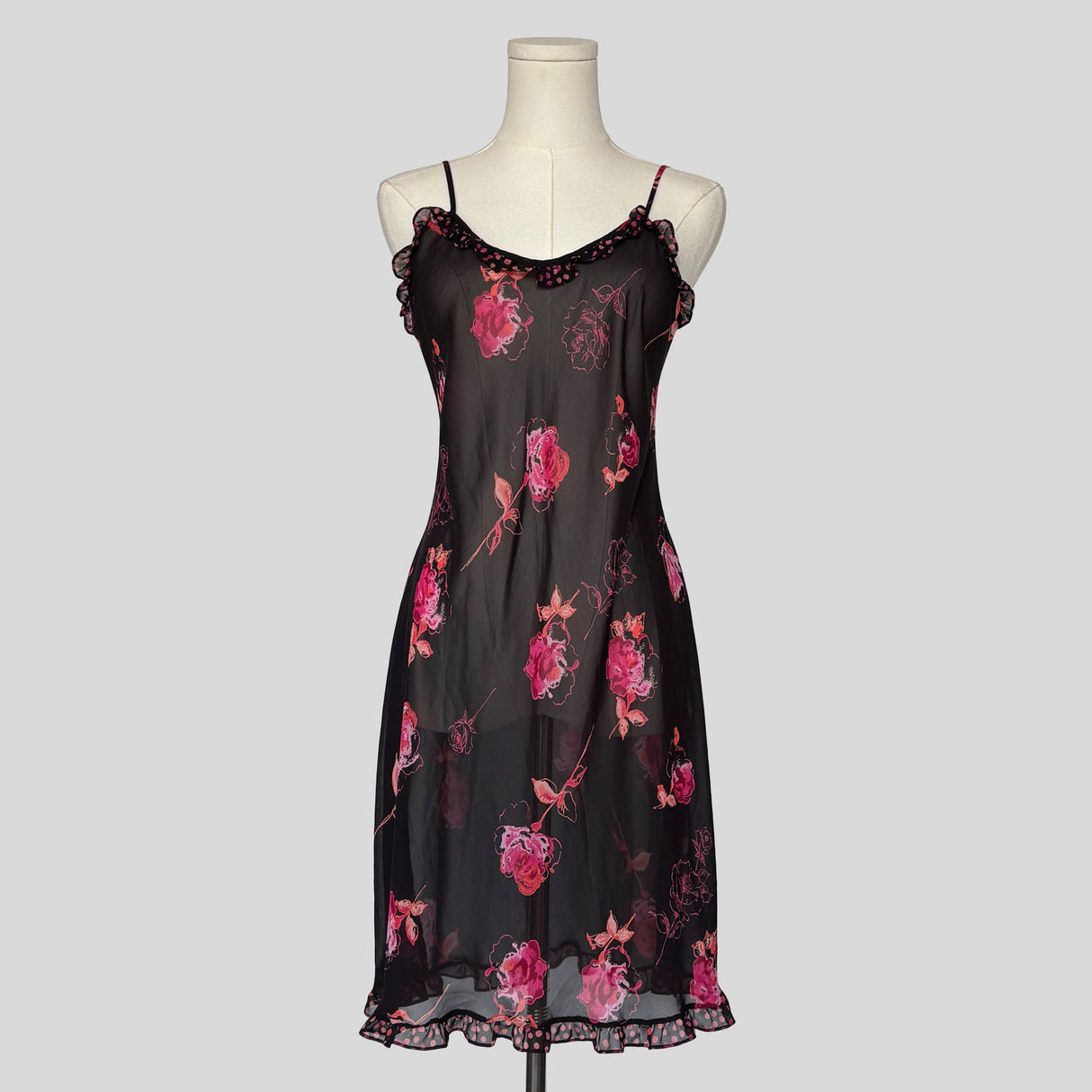 Floral sheer ruffled chemise