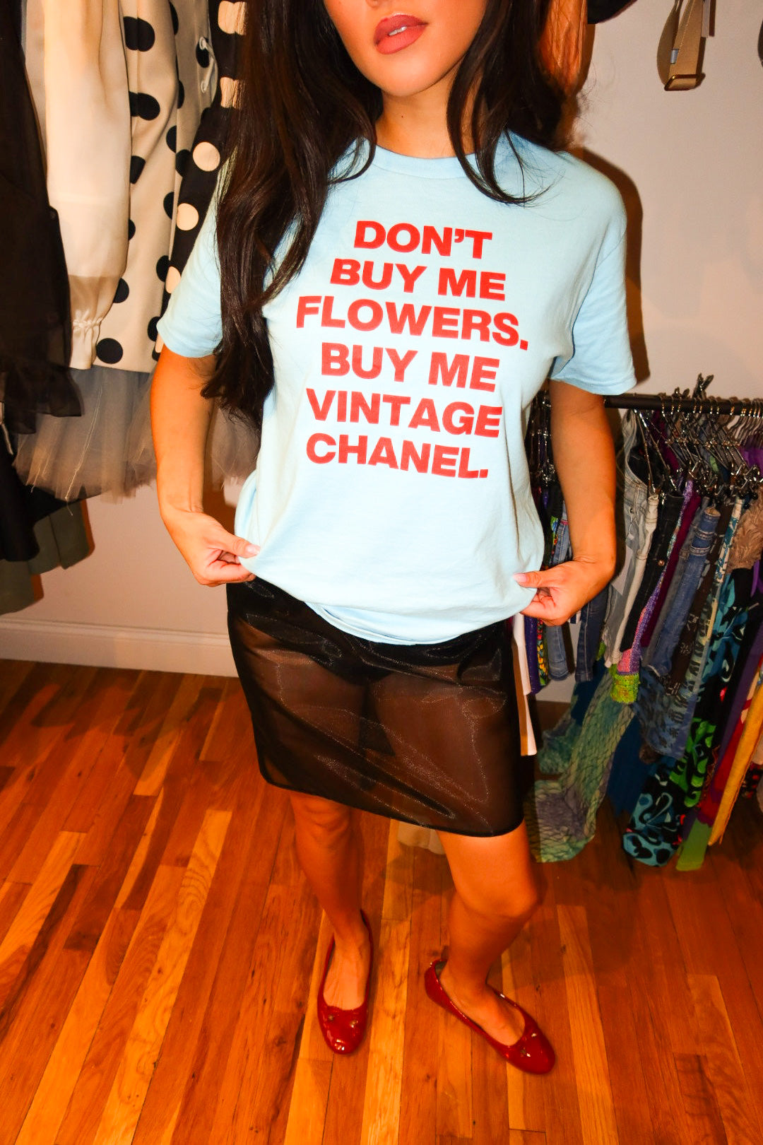 "Don't Buy Me Flowers Buy Me Vintage Chanel" Baby Tee