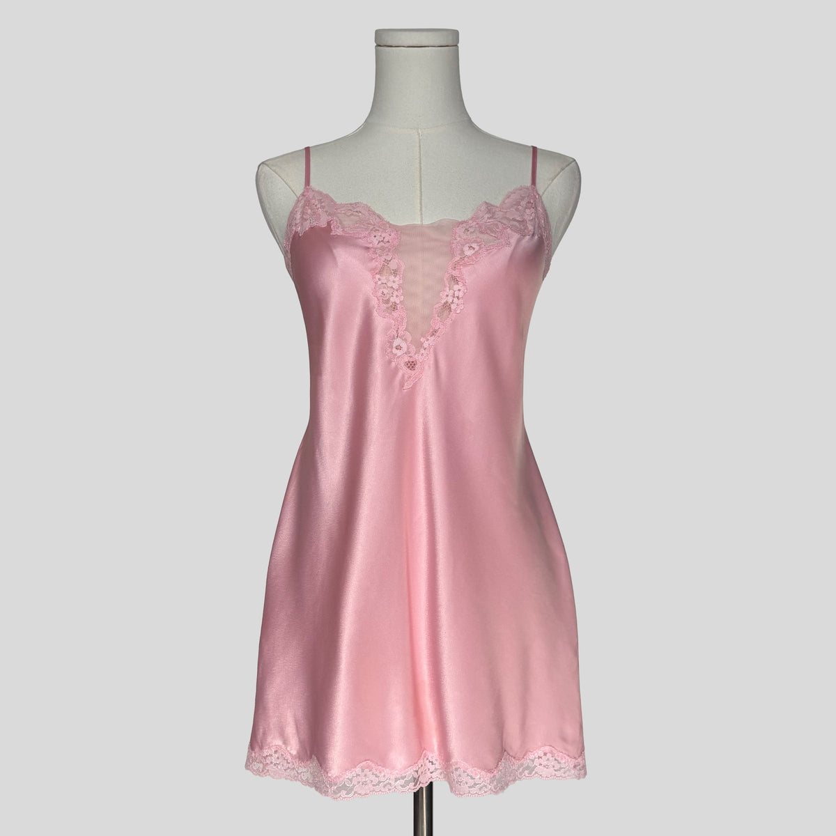 Plunging mesh neckline slip in pink
