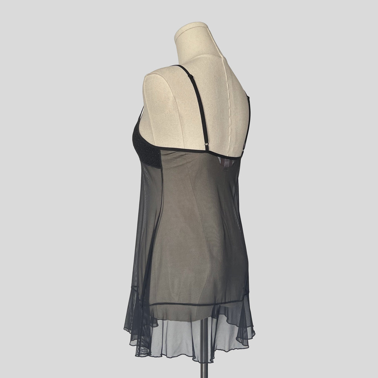 Textured bust ruffled slip dress in black