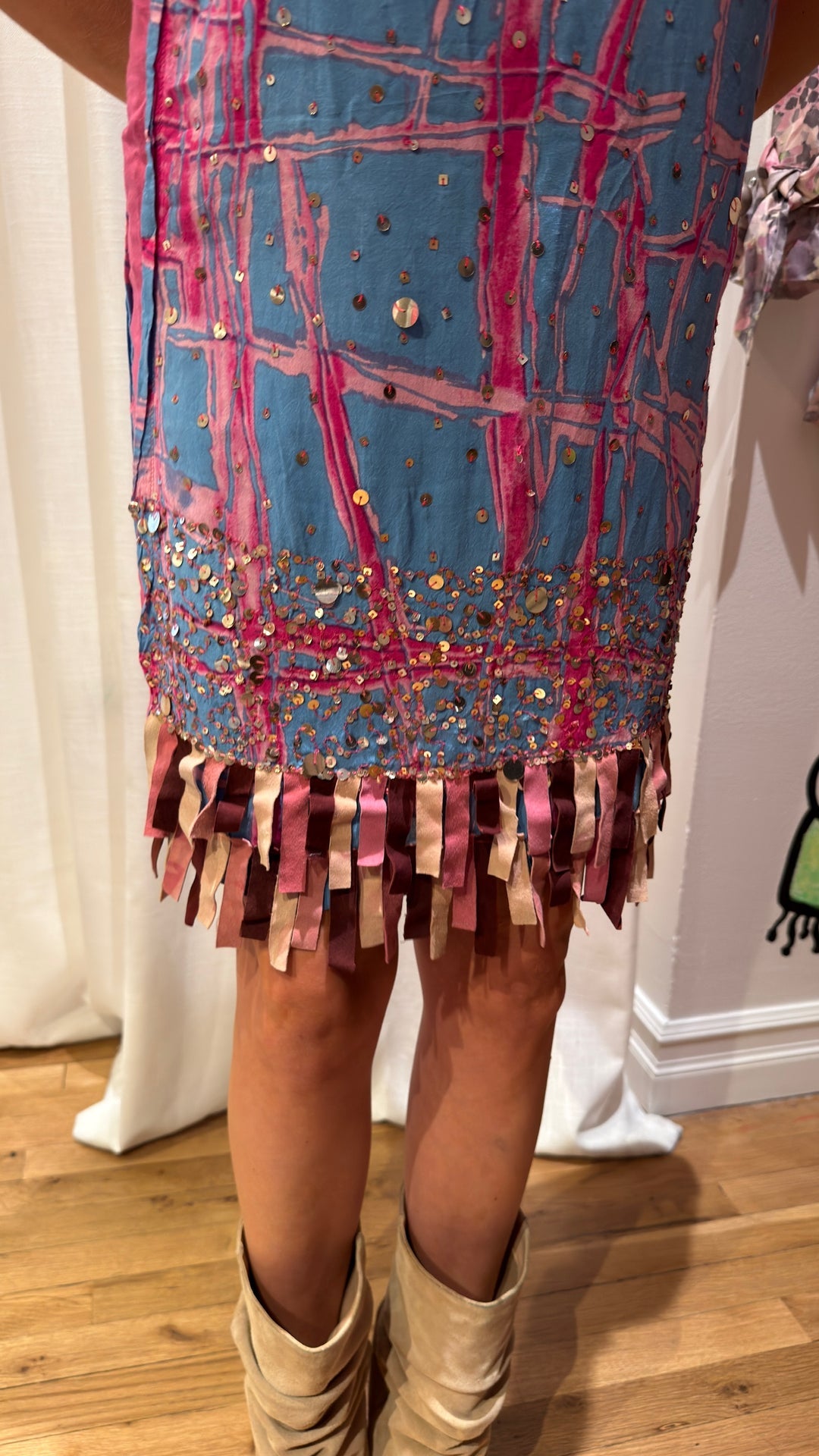 Custo Barcelona Sequin Fringe Printed Mini Dress
