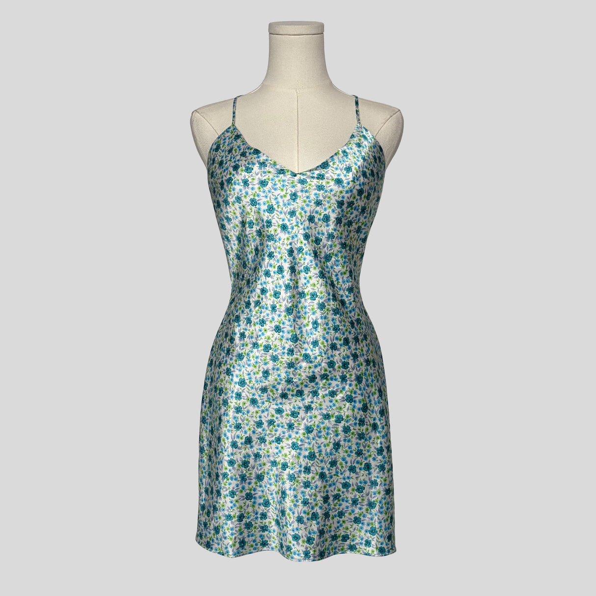 Backless silky floral slip dress