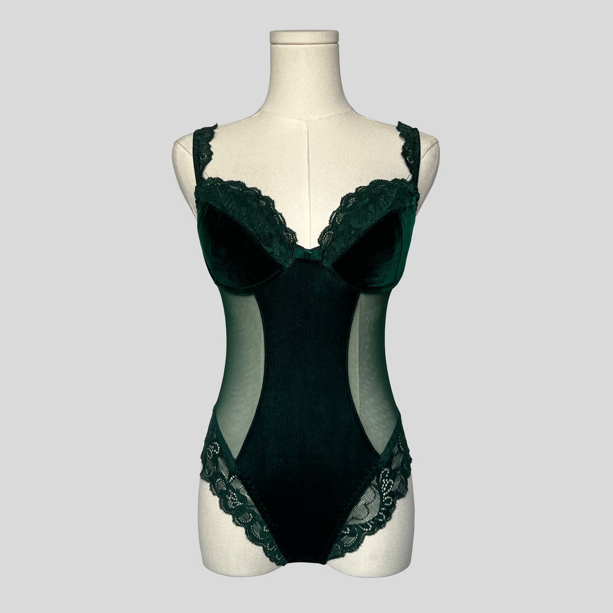 Velvet lace trim bodysuit in emerald