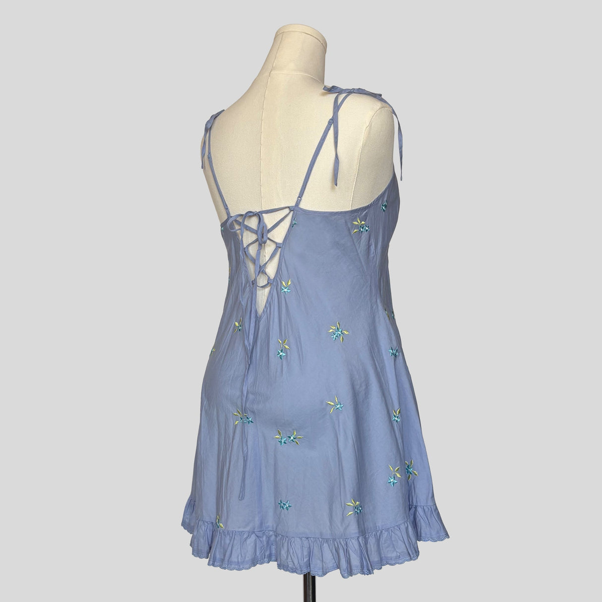 Cottage floral embroidered dress in blue