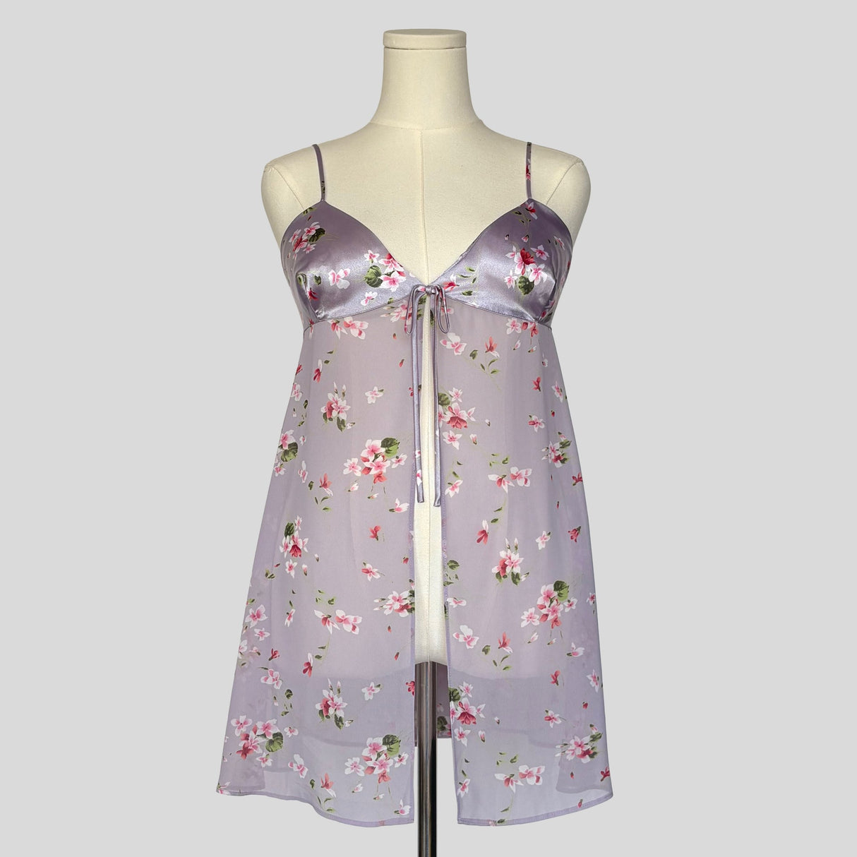 Floral split front mini dress in lilac cherry blossom