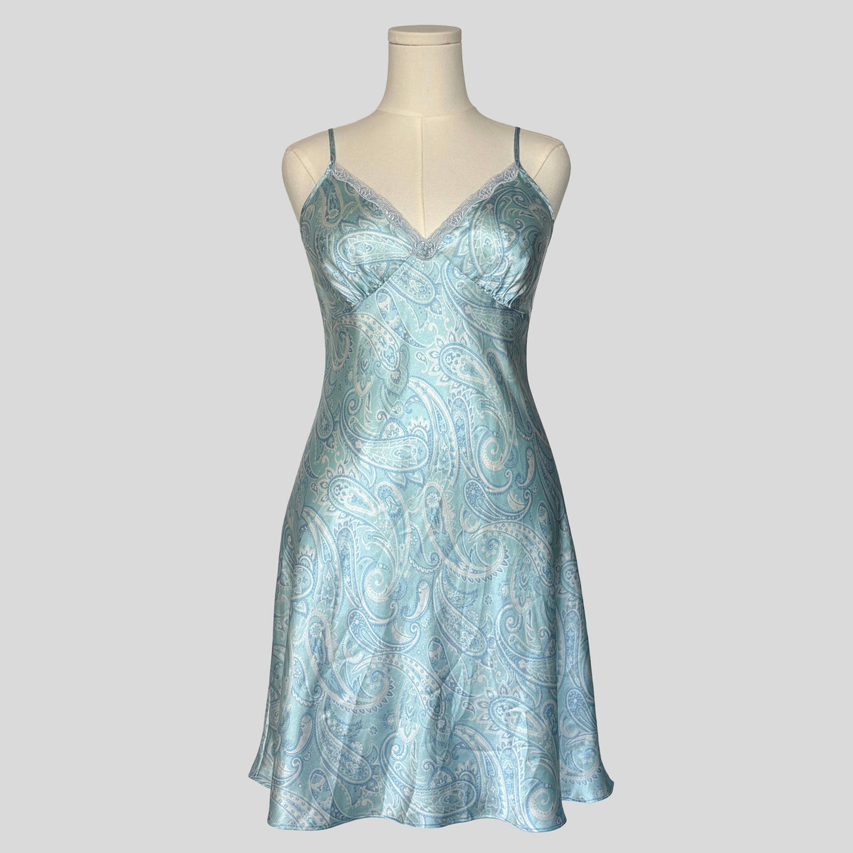 Paisley silky lace trim slip dress