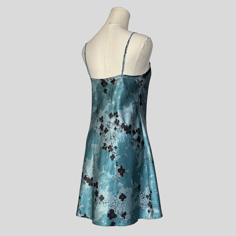 Silky lace trim floral slip dress