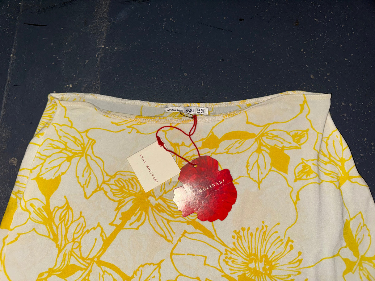 ANNA MOLINARI White and Yellow Floral Print Midi Skirt