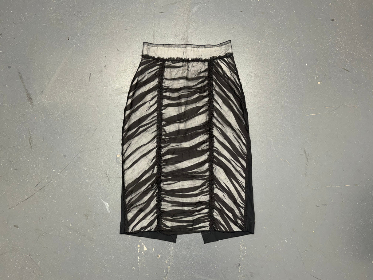 DOLCE & GABBANA Black Mesh Ruched Silk Midi Skirt