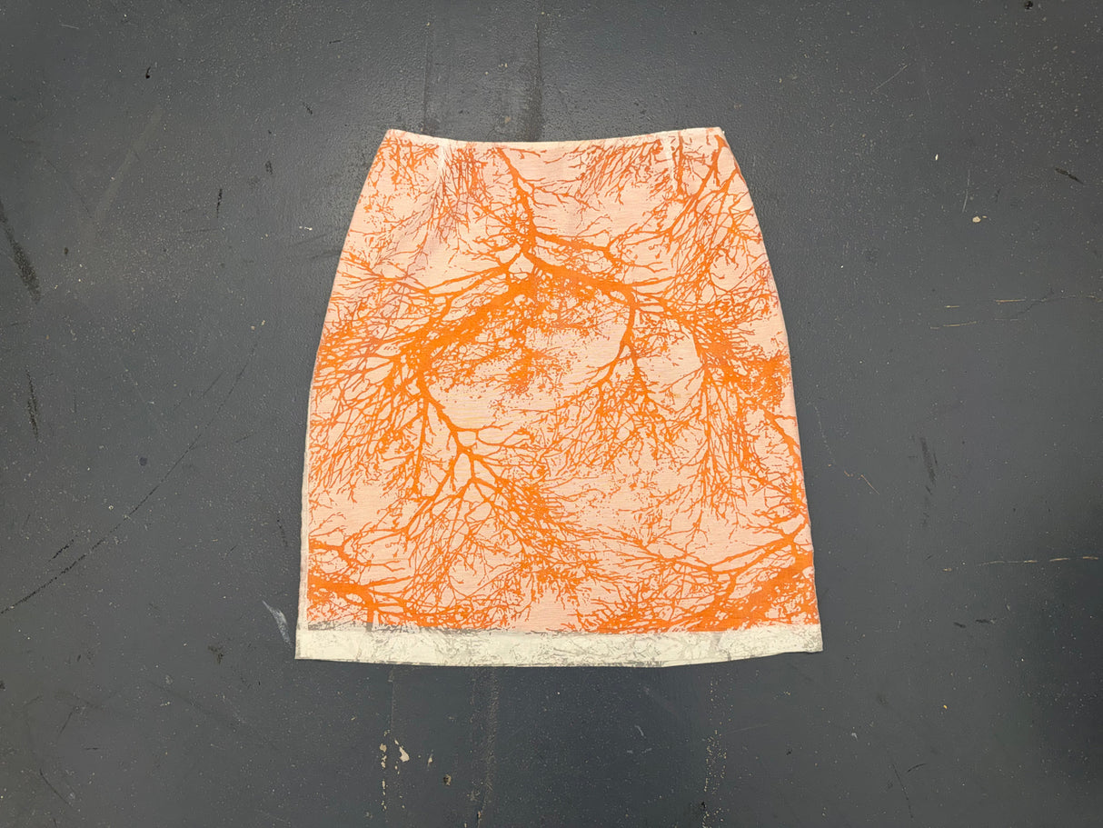 Peach and White Overlay Tree Print Midi Skirt