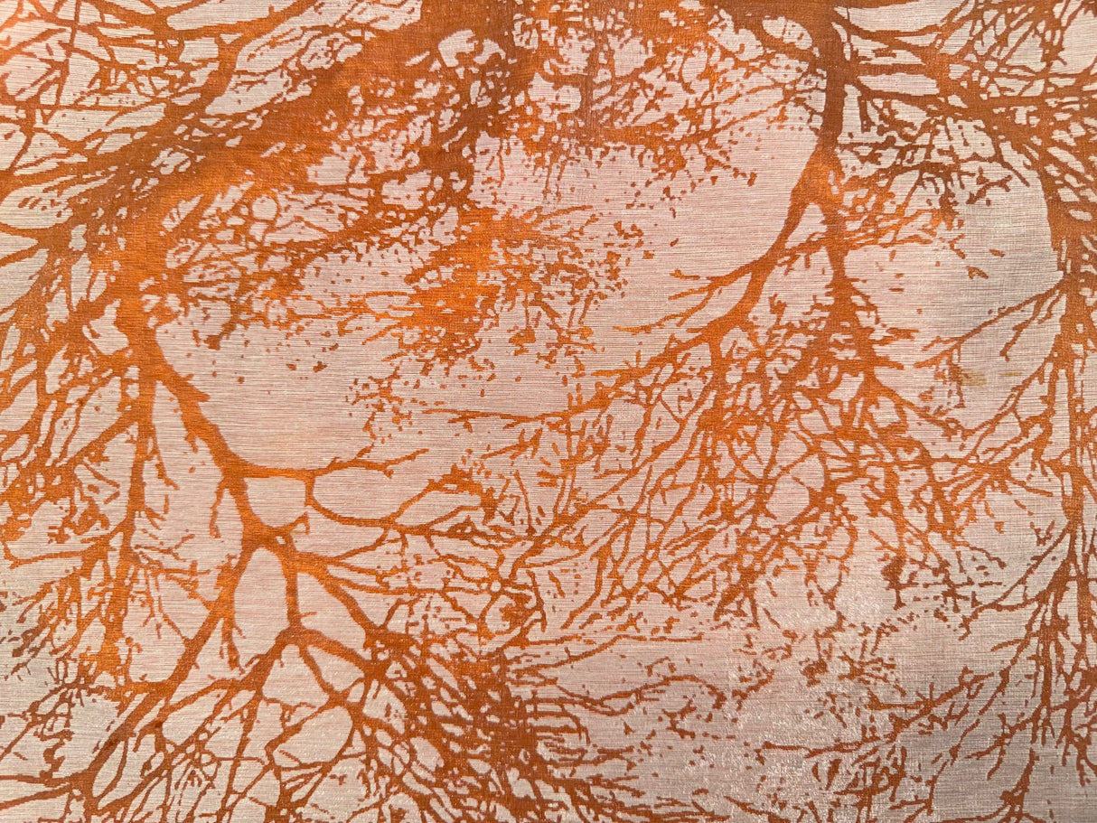 Peach and White Overlay Tree Print Midi Skirt
