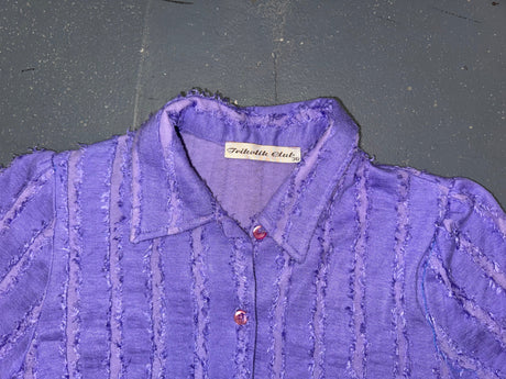 Purple Frayed Short Sleeve Button Up Top