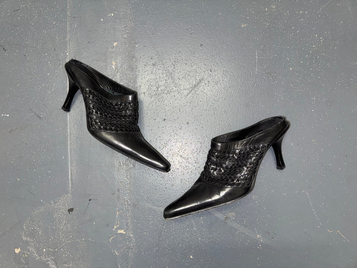 VIA SPIGA Black Leather Heeled Mules US 6