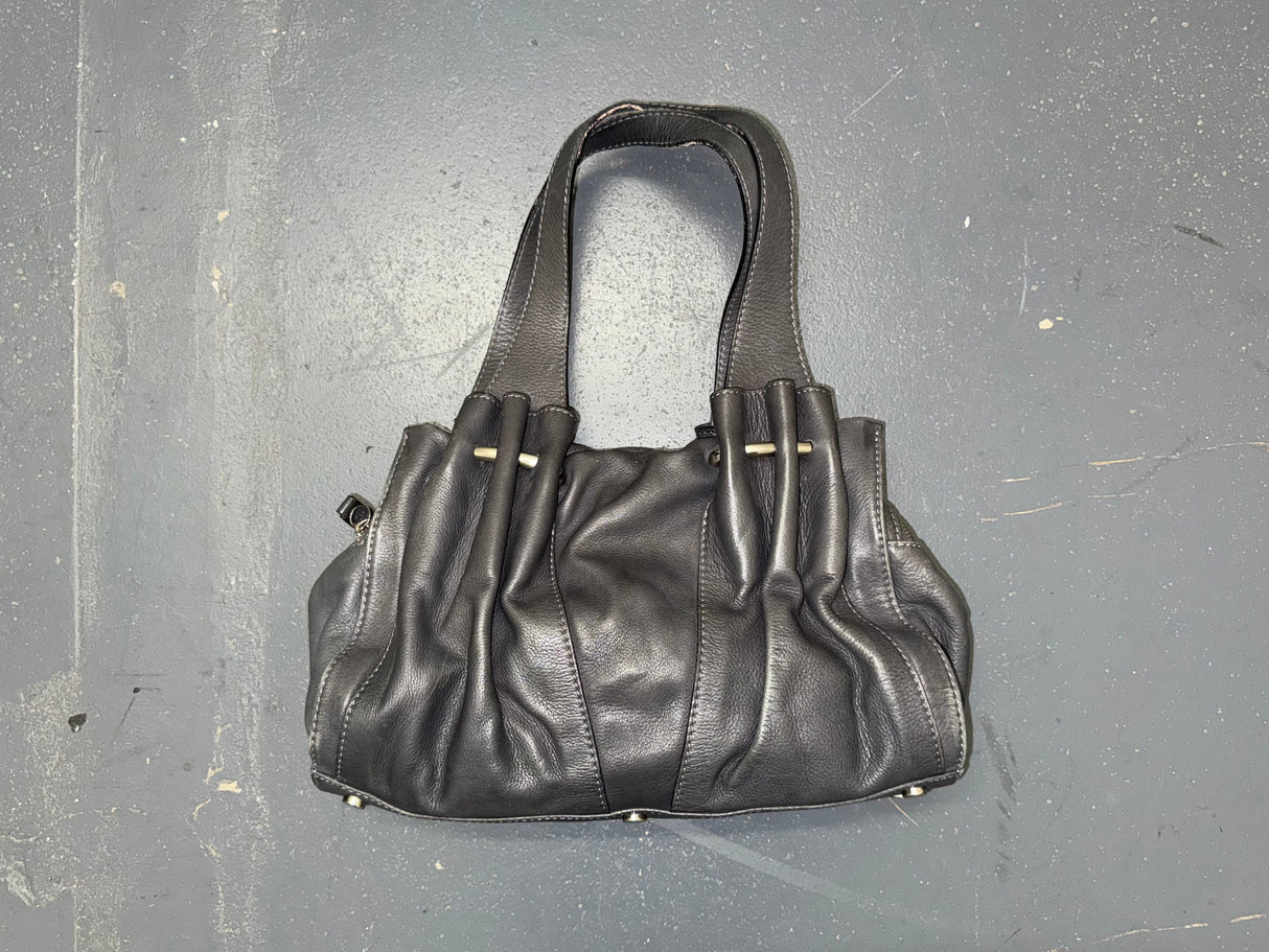 Dark Grey Leather Shoulder Bag