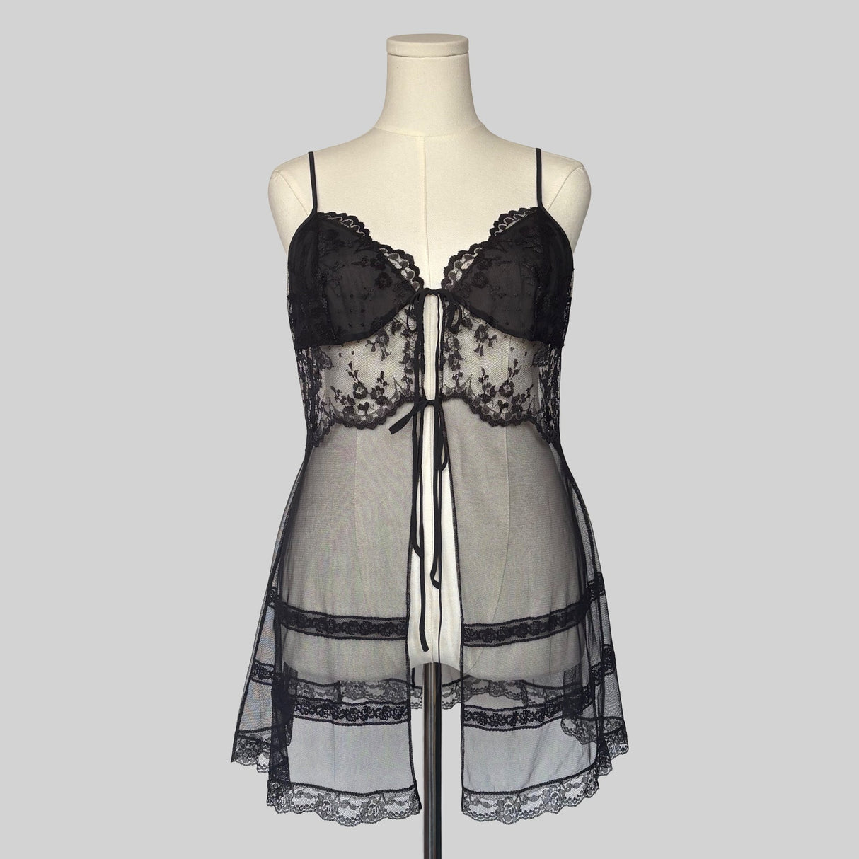 Sheer lace split front slip
