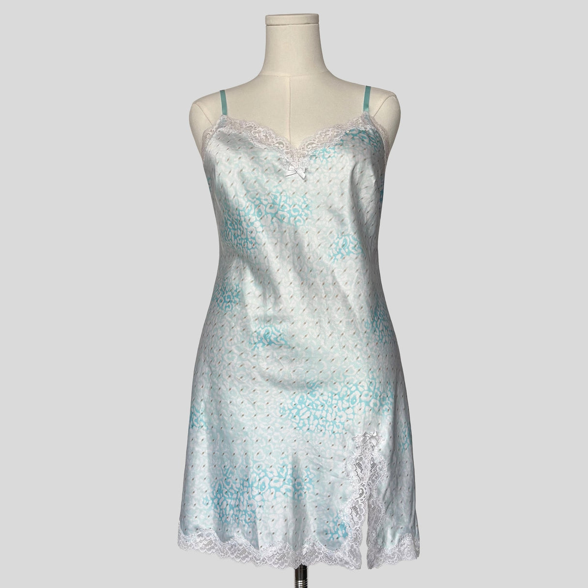 Leopard print silky lace trim slip